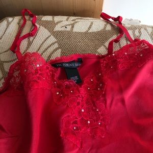 Victoria’s Secret Red satin Slip on bedazzled